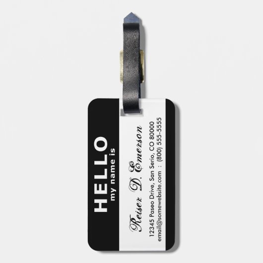 Étiquette À Bagage bonjour mon nom est noir et blanc (Dos Vertical)
