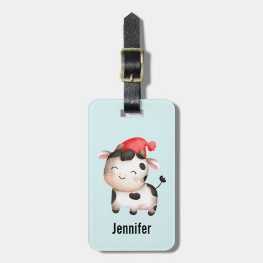 Étiquette À Bagage Bonne vache dans un Casquette rouge mignon (Devant Vertical)