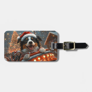 Étiquette À Bagage Border Collie Chien Montagnes Russes Noël