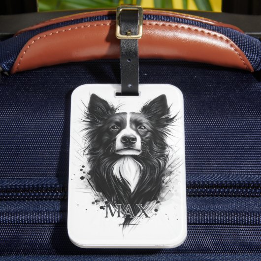 Étiquette À Bagage Border Collie noir et blanc (Insitu Rectoal 2)