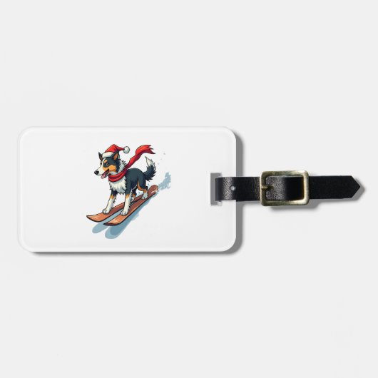 Étiquette À Bagage Border Collie snowboardeur (Devant horizontal)