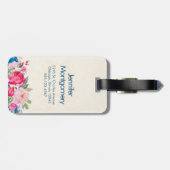 Étiquette À Bagage Border Pretty Pink et Blue Flower (Dos horizontal)