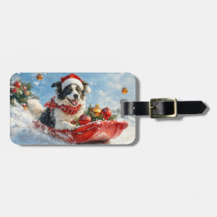 Étiquette À Bagage Bordure Collie Chien dans la corniche Laisser neig