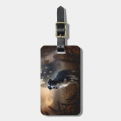 Étiquette À Bagage Bordure Collie Halloween effroi (Devant Vertical)