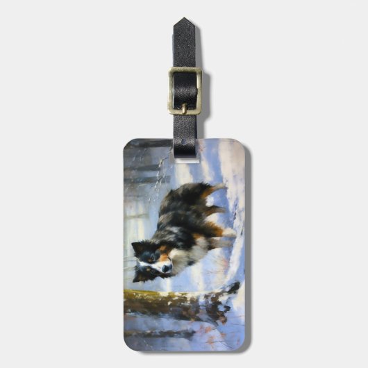 Étiquette À Bagage Bordure Collie Laisser neiger Noël (Devant Vertical)