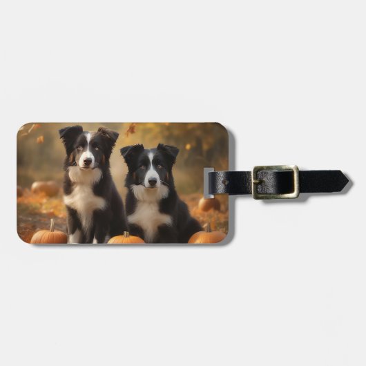 Étiquette À Bagage Bordure Collie Puppy Automne Citrouille de plaisir (Devant horizontal)
