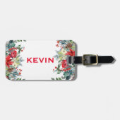 Étiquette À Bagage Bordure de fleurs de Noël (Devant horizontal)