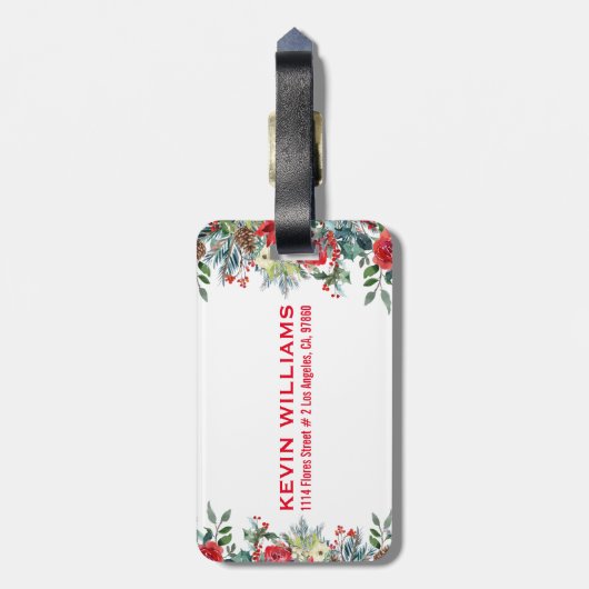 Étiquette À Bagage Bordure de fleurs de Noël (Dos Vertical)
