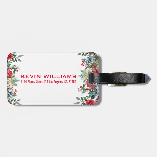 Étiquette À Bagage Bordure de fleurs de Noël (Dos horizontal)