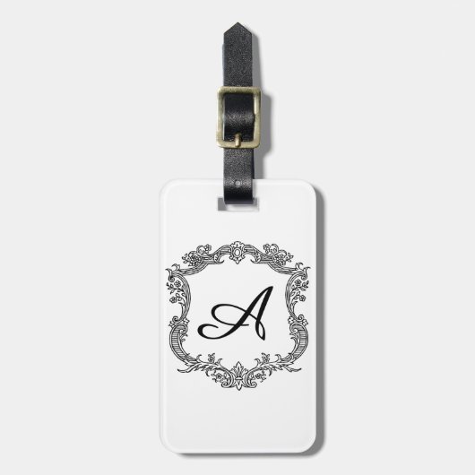 Étiquette À Bagage Bordure florale avec monogramme (Devant Vertical)