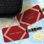 Étiquette À Bagage Bordures modernes rouge foncé et blanc géométrique<br><div class="desc">Voyagez dans le style avec cette étiquette de bagage rouge foncé moderne avec une forme géométrique avec des bordures blanches. Personnalisez cette balise avec vos informations et pour plus d'options comme changer la police et sa taille cliquez sur le bouton "Customiser". *Veuillez noter que le filigrane Zazzle qui apparaît dans...</div>