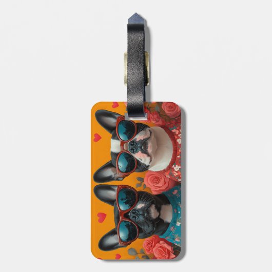 Étiquette À Bagage Boston Terrier avec coeur Roses Saint-Valentin (Dos Vertical)