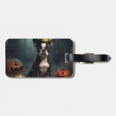 Étiquette À Bagage Boston Terrier Citrouille Halloween effroi (Dos horizontal)