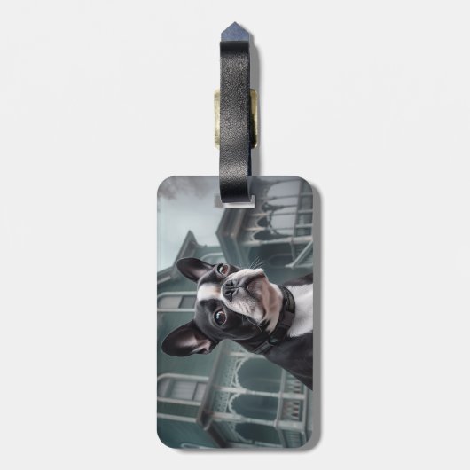 Étiquette À Bagage Boston Terrier Halloween effrayant (Dos Vertical)