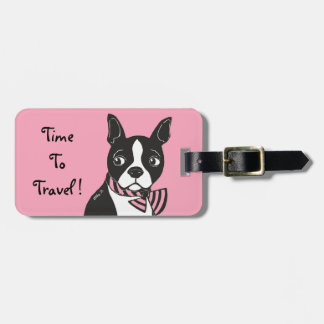 Étiquette À Bagage Boston Terrier Heure De Voyager Pink Bagage Tag