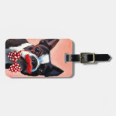 Étiquette À Bagage Boston Terrier Portrait avec Cravate Red Bow et 3 (Devant horizontal)
