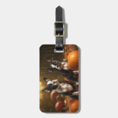 Étiquette À Bagage Boston Terrier Puppy Automne Citrouille de plaisir (Devant Vertical)