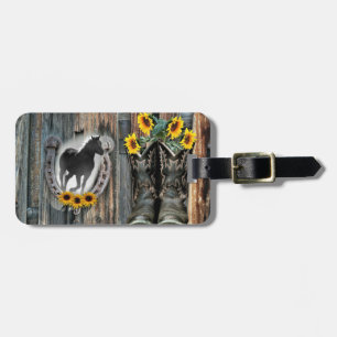 Étiquette À Bagage Botte de cow-boy à cheval à la galopante Fleurs de