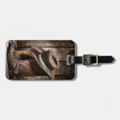 Étiquette À Bagage bottes de cowboy en bois de grange de brun de pays (Devant horizontal)