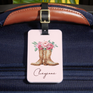 Étiquette À Bagage Bottes de cowgirl florales roses personnalisées We