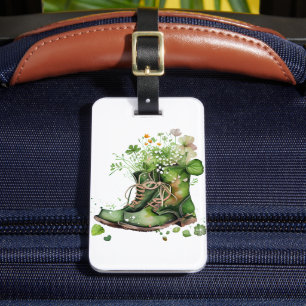 ÉTIQUETTE À BAGAGE BOTTES DE TRAVAIL IRLANDAISES VERTES AVEC FLEURS D