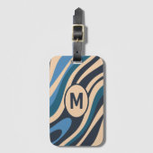 Étiquette À Bagage Boucles ondulées Retro Abstrait Motif Initial Blue (Devant Vertical)