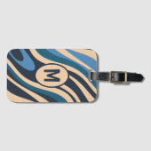 Étiquette À Bagage Boucles ondulées Retro Abstrait Motif Initial Blue (Devant Horizontal)