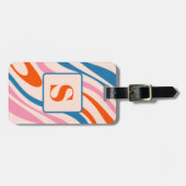 Étiquette À Bagage Boucles ondulées Rétro Moderne Motif Abstrait Bleu (Devant horizontal)