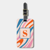 Étiquette À Bagage Boucles ondulées Rétro Moderne Motif Abstrait Bleu (Devant Vertical)