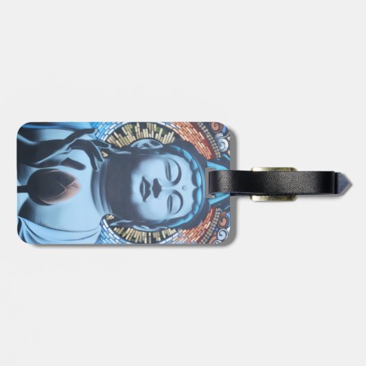 Étiquette À Bagage Bouddha dans le bleu (Dos horizontal)