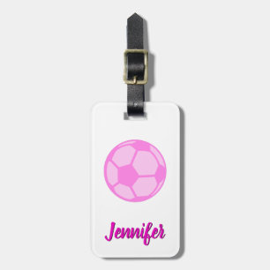 Étiquette À Bagage Boule de soccer rose Nom personnalisé