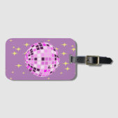 Étiquette À Bagage Boule Disco Moderne Rose violet Rétro (Devant Horizontal)