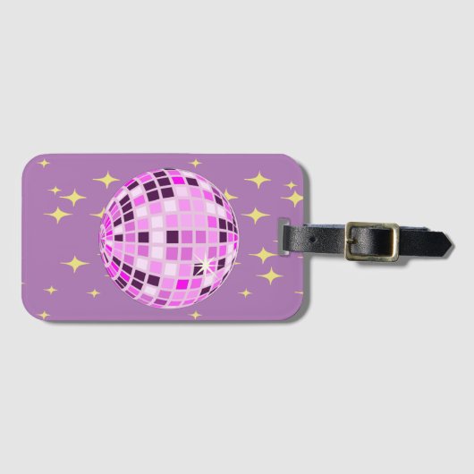 Étiquette À Bagage Boule Disco Moderne Rose violet Rétro (Devant Horizontal)