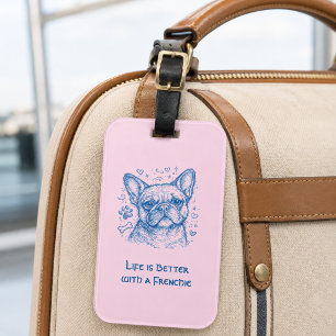 Étiquette À Bagage Bouledogue français bleu doodle ligne art frenchie