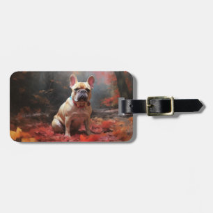 Étiquette À Bagage Bouledogue français dans les feuilles d'automne qu