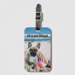 Étiquette À Bagage Bouledogue français en vacances au bord de la mer