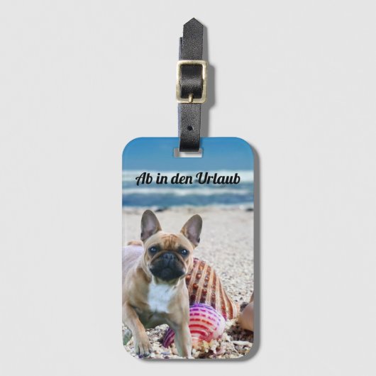 Étiquette À Bagage Bouledogue français en vacances au bord de la mer (Devant Vertical)