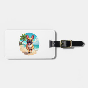 Étiquette À Bagage Bouledogue français sur une plage