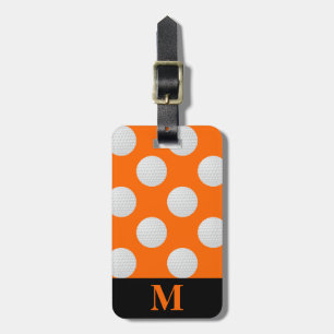Étiquette À Bagage Boules de golf blanches Monogrammes, Orange