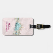 Étiquette À Bagage Bouquet de fleurs de Roses bleus et de Couronne (Devant horizontal)