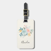 Étiquette À Bagage Bouquet de fleurs rose et bleu élégant (Devant Vertical)