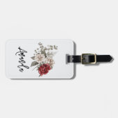 Étiquette À Bagage Bouquet de fleurs rouge gris et crème Boho (Devant horizontal)