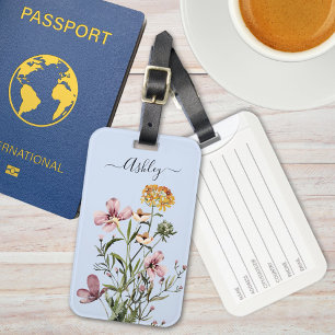 Étiquette À Bagage Bouquet de fleurs sauvages à aquarelle Monogram #1