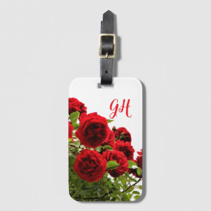 Étiquette À Bagage Bouquet de roses rouges élégant avec monogramme