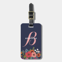 Bouquet floral de Boho - bleu marine et monogramme