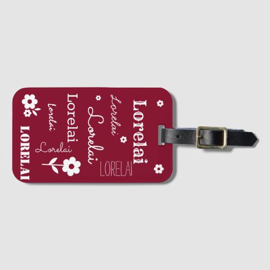 Étiquette À Bagage Bourgogne aux fleurs blanches, Customisée (Devant Horizontal)