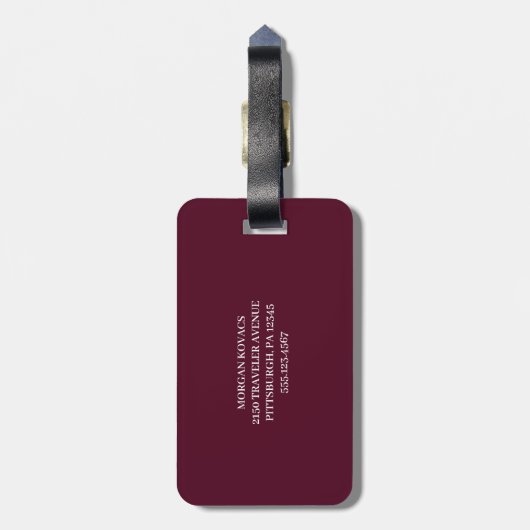 Étiquette À Bagage Bourgogne et blanc | Monogramme moderne (Dos Vertical)