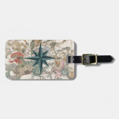 Étiquette À Bagage Boussole sur une carte ancienne (Devant horizontal)