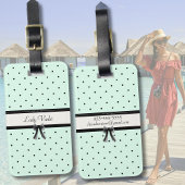 Étiquette À Bagage Boutique Chic Monogramme pois vert menthe