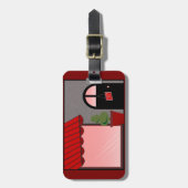 Étiquette À Bagage Boutique Storefront Red Black Topiary Open (Devant Vertical)